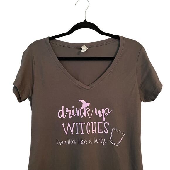 Halloween Shirt Drink Up Witches Sz XL Custom Made V-neck SM for its Size MED? - Picture 2 of 8